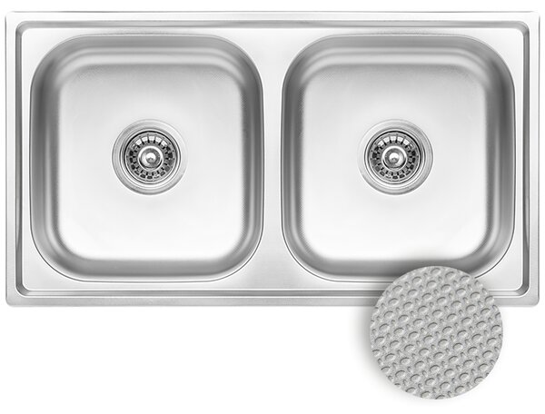 Kuchinox Standard, 2-komorový nerezový drez 780x430x195 mm, drážkovaný dekor, oceľová, LAV-SKS_320T