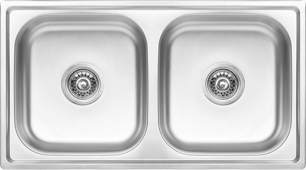 Kuchinox Standard, 2-komorový nerezový drez 780x430x195 mm, drážkovaný dekor, oceľová, LAV-SKS_320T