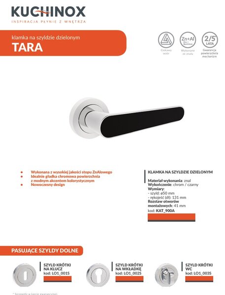 Kuchinox Tara, kľučka na dvere, chrómová-čierna, LAV-KAT_900A