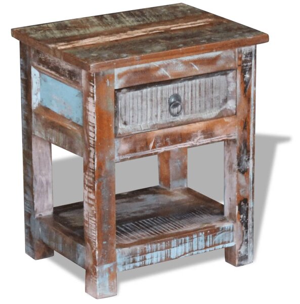 Príručný stolík s 1 zásuvkou, recyklovaný masív 43x33x51 cm