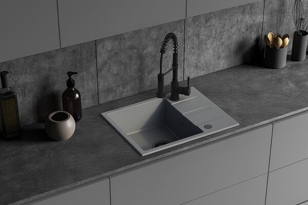 Kuchinox Laut, 1-komorový granitový drez 560x440x174 mm + sifón, šedá, LAV-SBZ_513Y