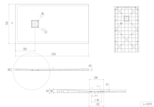 Erga Hyper, SMC sprchová vanička 130x70x2,6 cm + sifón, čierna matná, ERG-V06-SMC-7013S-BK