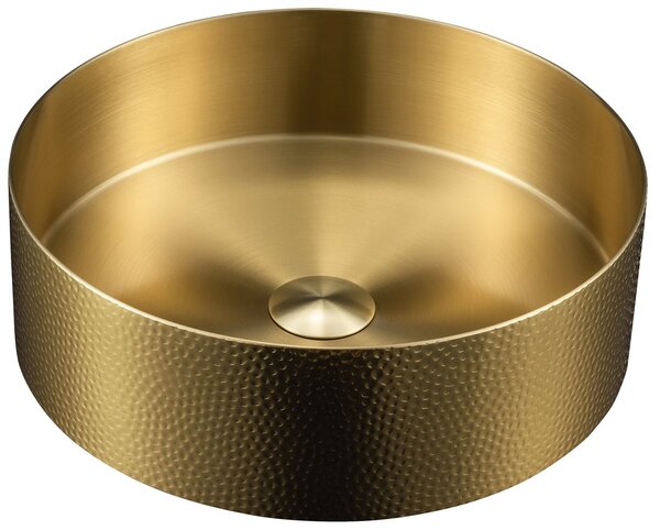 Sapho Sapho, AURUM nerezové umývadlo na dosku, priemer 38cm, vrátane odtoku, tepané, zlato mat, AU201-T