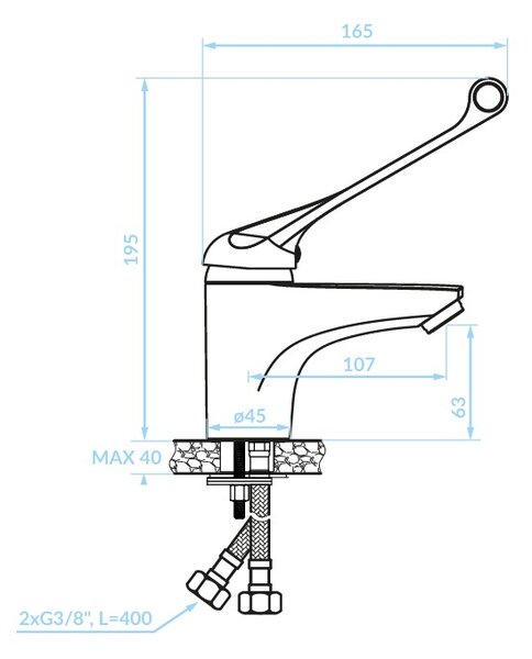 Kuchinox Madera, umývadlová batéria h-118 s lekárskou pákou, chrómová, LAV-BQM_02MD