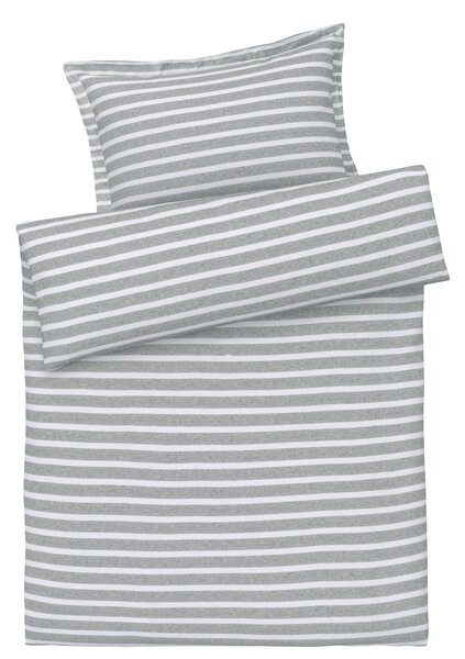LIVARNO home Džersejová posteľná bielizeň, 140 x 200 cm, 70 x 90 cm (pruhy/sivá) (100336653)