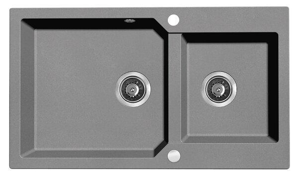 Kuchinox Milos, 2-komorový granitový drez 860x500x215 mm + sifón, šedá matná, LAV-SPM_5208
