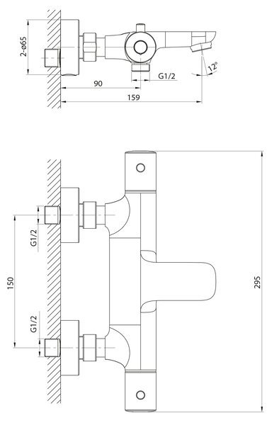 Sapho Sapho, KIMURA Nástenná vaňová termostatická batéria, chróm, KU210