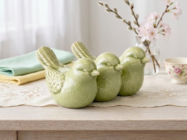 Jarná dekorácia CRAQUELE VTÁČIKY 19,5 cm - viac farieb Farba: Krémová
