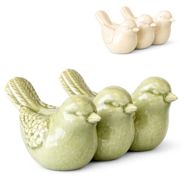Jarná dekorácia CRAQUELE VTÁČIKY 19,5 cm - viac farieb Farba: Krémová