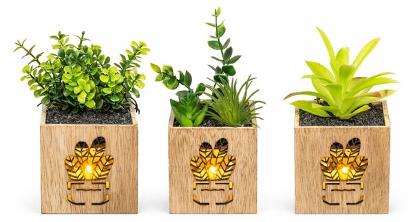 Umelá rastlina v kvetináči s LED osvetlením 7,5x15 cm