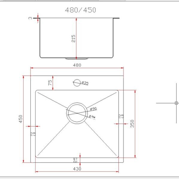 Gamma Gamma, 1-komorový oceľový drez 480x450x210 mm, čierna, GMA-S4845-BK