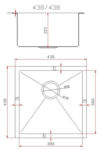 Gamma Gamma, 1-komorový oceľový drez 438x438x215 mm, čierna, GMA-S4444-BK