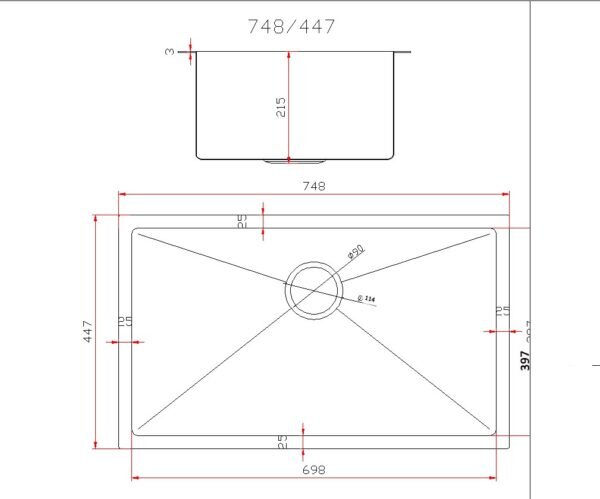 Gamma Gamma, 1-komorový nerezový drez 750x450x210 mm, čierna, GMA-S7545-BK
