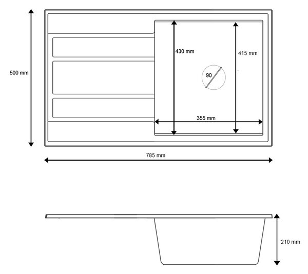 Gamma Modern 8050, 1-komorový granitový drez 790x500x210 mm, čierna škvrnitá, GMA-ZM-8050-BP