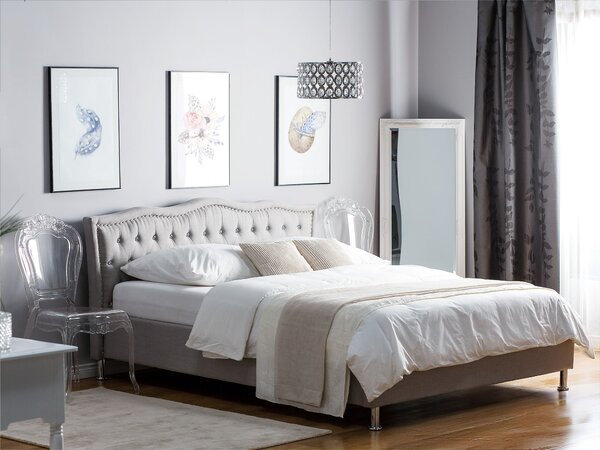 Posteľ sivá látkové čalúnenie 160 x 200 cm prešívané čelo s gombíkmi moderný glamour štýl spálňa