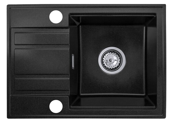 Gamma Modern 6040, 1-komorový granitový drez 580x420x185 mm s krátkym odkvapkávačom, čierna škvrnitá, GMA-ZM-6040-BP