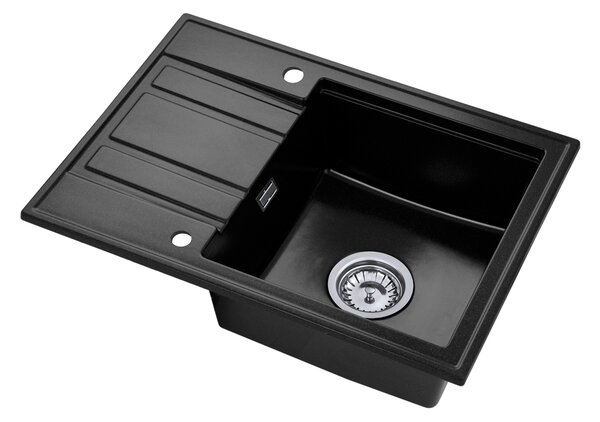 Gamma Modern 6040, 1-komorový granitový drez 580x420x185 mm s krátkym odkvapkávačom, čierna škvrnitá, GMA-ZM-6040-BP