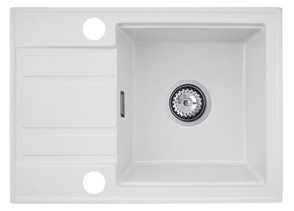 Gamma Modern 6040, 1-komorový granitový drez 580x420x185 mm s krátkym odkvapkávačom, biela, GMA-ZM-6040-WH