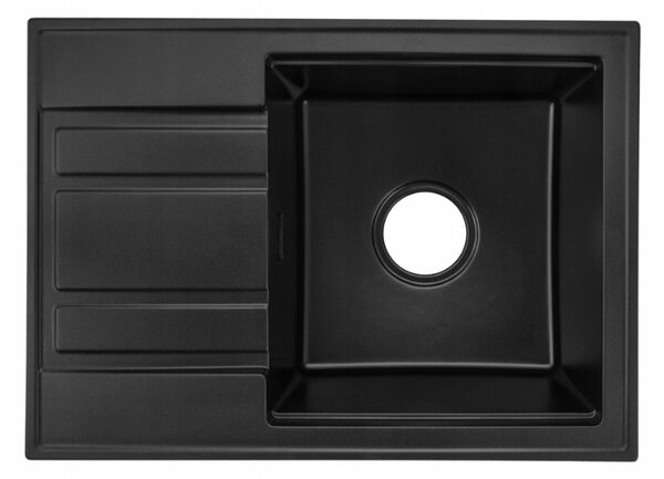 Gamma Modern 6040, 1-komorový granitový drez 580x420x185 mm s krátkym odkvapkávačom, čierna, GMA-ZM-6040-BK