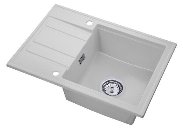 Gamma Modern 6040, 1-komorový granitový drez 580x420x185 mm s krátkym odkvapkávačom, biela, GMA-ZM-6040-WH