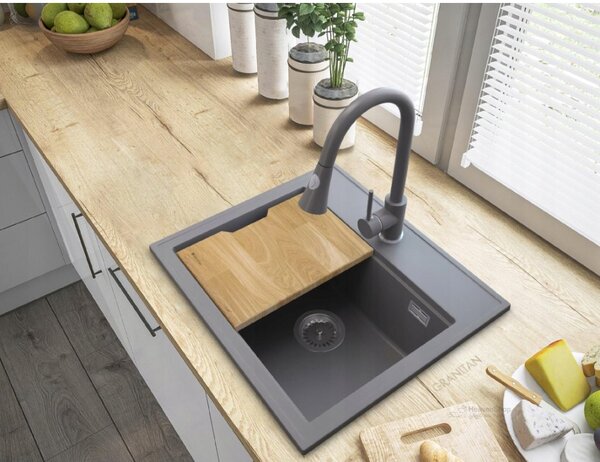 Gamma Modern 5055, 1-komorový granitový drez 560x500x210 mm, šedá, GMA-ZM-55-G