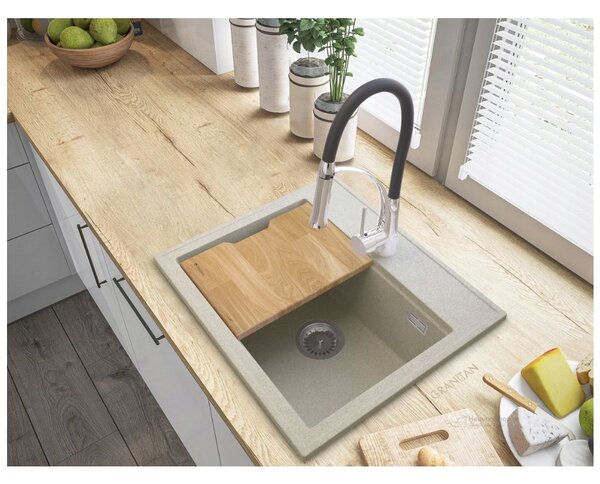 Gamma Modern 5055, 1-komorový granitový drez 560x500x210 mm, béžová, GMA-ZM-55-B