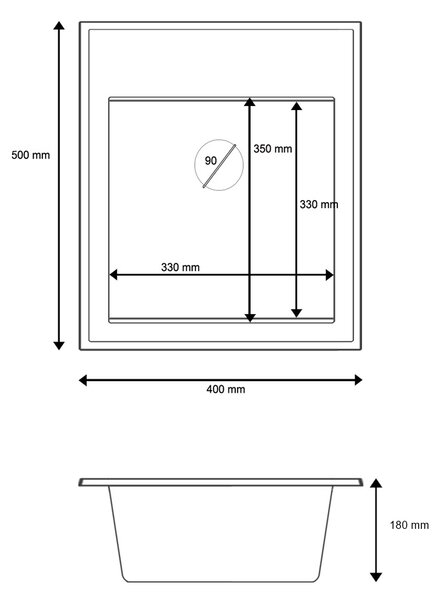 Gamma Modern 4050, 1-komorový granitový drez 400x500x180 mm, šedá, GMA-ZM-4050-G