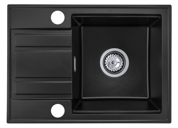 Gamma Modern 6040, 1-komorový granitový drez 580x420x185 mm s krátkym odkvapkávačom, čierna, GMA-ZM-6040-BK