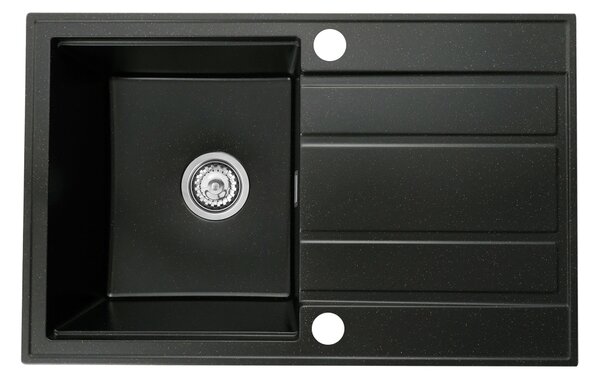 Gamma Modern 6040, 1-komorový granitový drez 580x420x185 mm s krátkym odkvapkávačom, čierna so zlatými bodmi, GMA-ZM-6040-GD