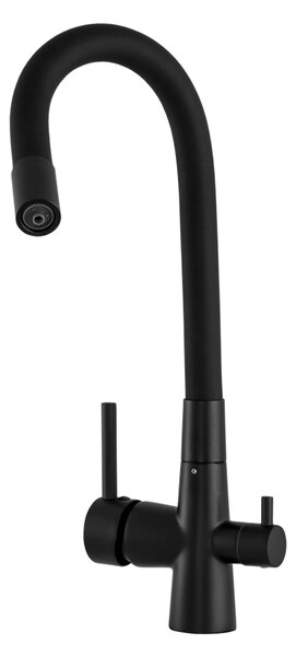 Gamma Flex, trojcestná drezová batéria s flexibilným ramenom s pripojením na filter vody, čierna matná, GMA-BFXF-BK