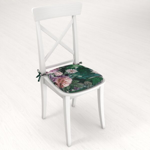 Biante Oblý podsedák Parma PM-114 Fialové kvety na tmavo zelenom - 39x37x3 cm