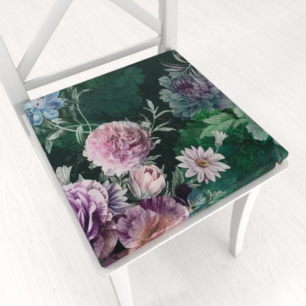 Biante Štvorcový podsedák Parma PM-114 Fialové kvety na tmavo zelenom - 38x38x3 cm