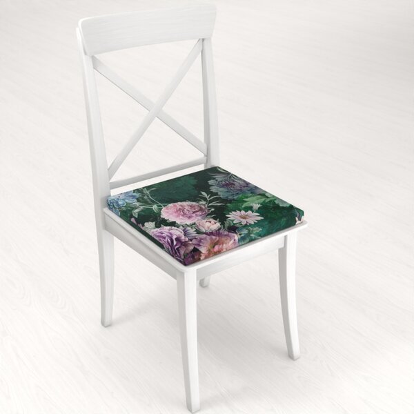 Biante Štvorcový podsedák Parma PM-114 Fialové kvety na tmavo zelenom - 38x38x3 cm