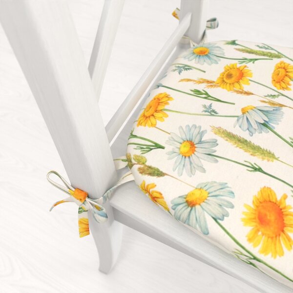 Biante Oblý podsedák PML-104 Biele a žlté margaréty na bielom - 39x37x3 cm