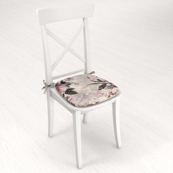 Biante Oblý podsedák Parma PM-112 Fialové kvety na smotanovom - 39x37x3 cm