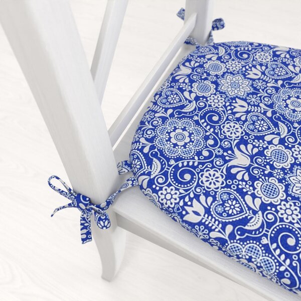 Biante Oblý podsedák PML-100 Modro-biely ľudový ornament - 39x37x3 cm