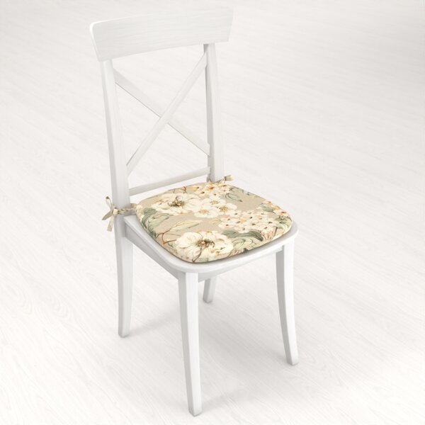 Biante Oblý podsedák PML-106 Maľované kvety na béžovom - 39x37x3 cm