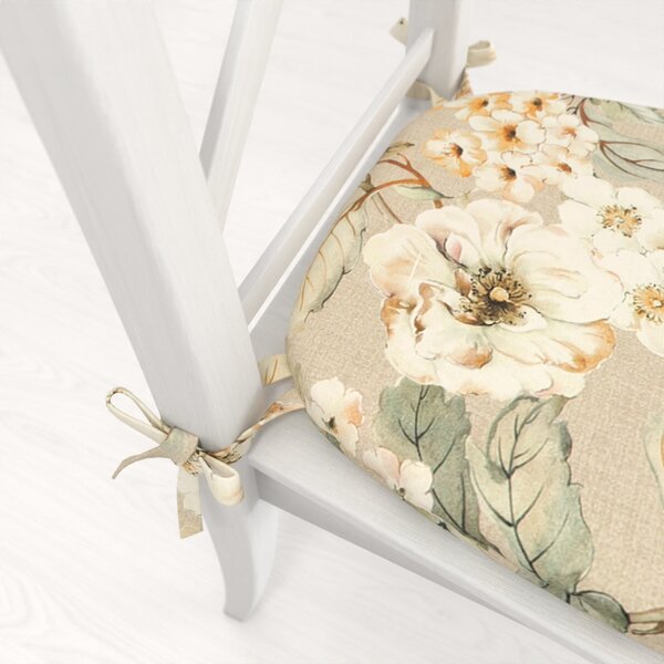 Biante Oblý podsedák PML-106 Maľované kvety na béžovom - 39x37x3 cm