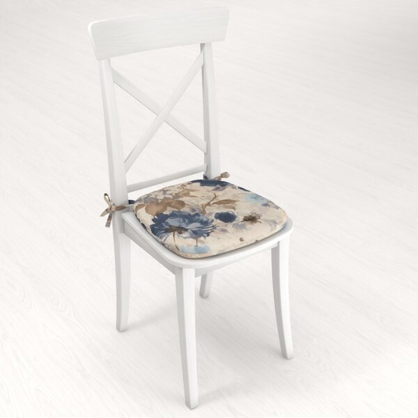 Biante Oblý podsedák Parma PM-113 Modré kvety na smotanovom - 39x37x3 cm