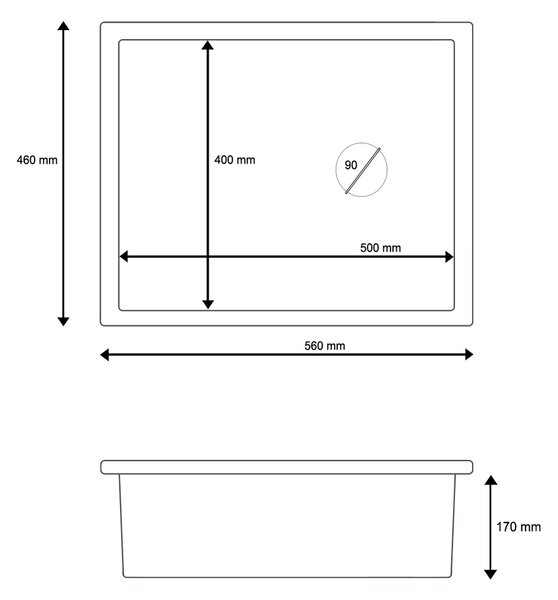 Gamma Decor 5040, 1-komorový granitový drez 560x460x180 mm, šedá, GMA-ZLE000084