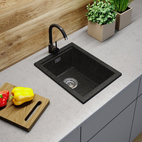 Gamma Decor 3850, 1-komorový granitový drez 380x500x207 mm, čierna so zlatými bodmi, GMA-ZLE000179