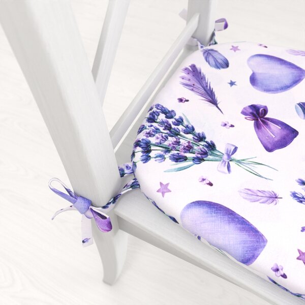 Biante Oblý podsedák PML-055 Levandule a srdcia na bielom - 39x37x3 cm
