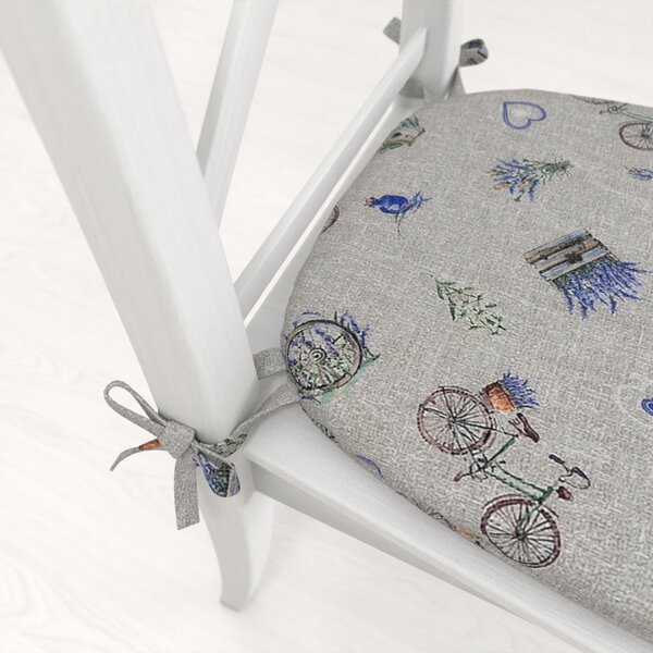 Biante Oblý podsedák PML-097 Levandule a bicykle na sivom režnom - 39x37x3 cm