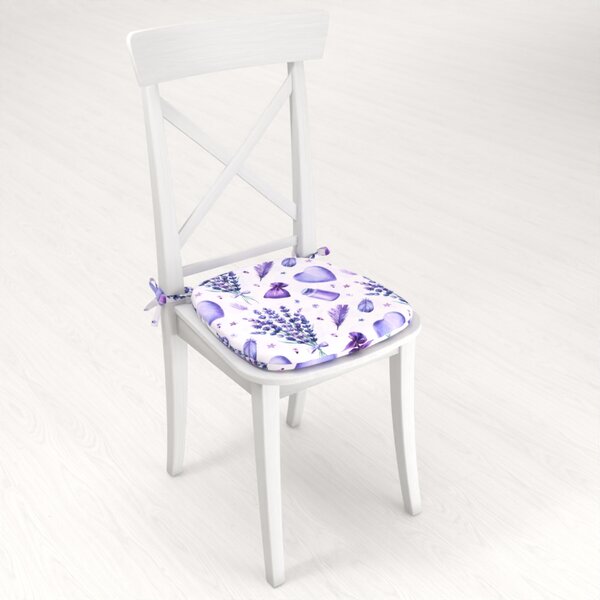 Biante Oblý podsedák PML-055 Levandule a srdcia na bielom - 39x37x3 cm