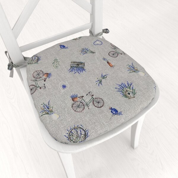 Biante Oblý podsedák PML-097 Levandule a bicykle na sivom režnom - 39x37x3 cm