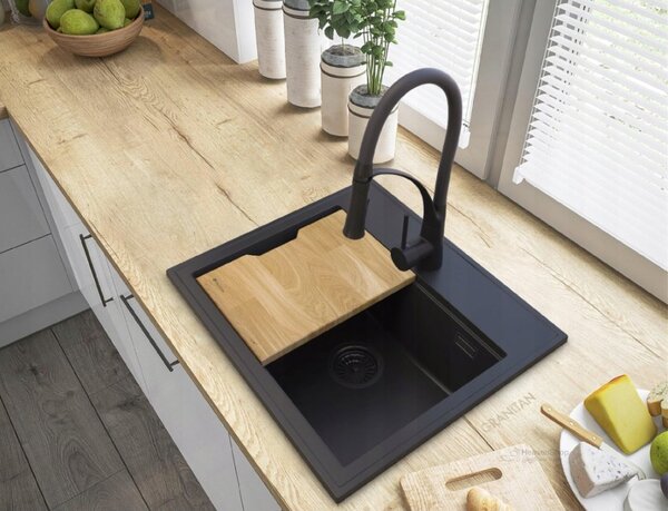 Gamma Modern 5055, 1-komorový granitový drez 560x500x210 mm, čierna, GMA-ZM-55-BK