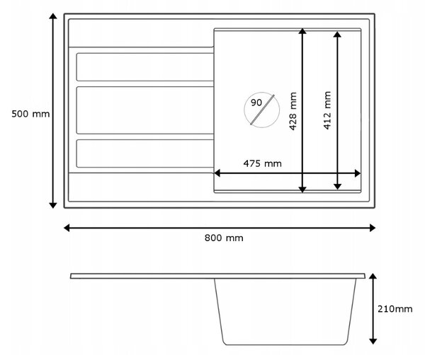 Gamma Advance 8050, 1-komorový granitový drez 800x500x210 mm, béžová, GMA-ZLE000151