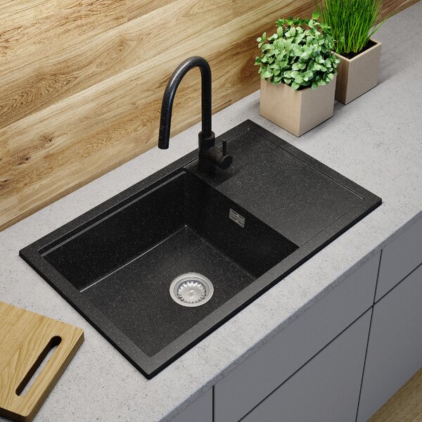 Gamma Advance 8050, 1-komorový granitový drez 800x500x210 mm, čierna škvrnitá, GMA-ZLE000147