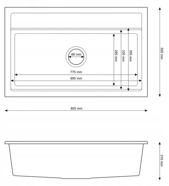 Gamma Advance, 1-komorový granitový drez 805x505x210 mm, čierna so zlatými bodkami, GMA-ZLE000115