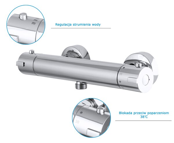 Gamma Termo, termostatická sprchová batéria so spodným 1/2" pripojením sprchy, chrómová, GMA-BTO-CH
